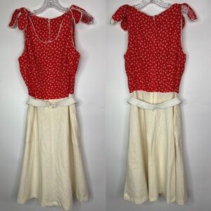 Vintage Vicky Vaughn Junior Red Cream Midi Dress Size Small